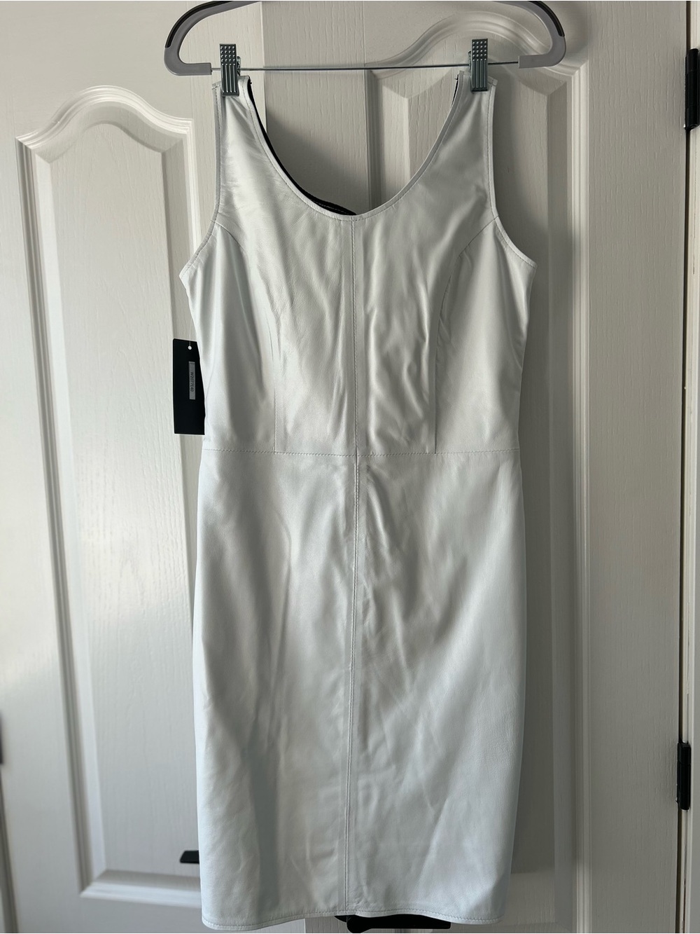 Sleeveless White Genuine Leather Sheath Dress